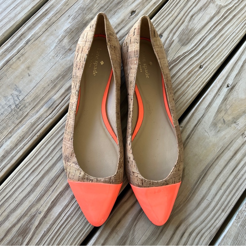 Kate Spade Elina cork and coral flats pointy 9.5